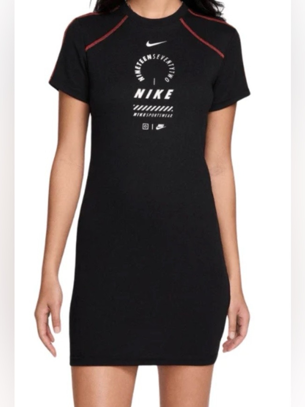 Nike Sportswear Mini T-Shirt Dress Black Red Stitching XL